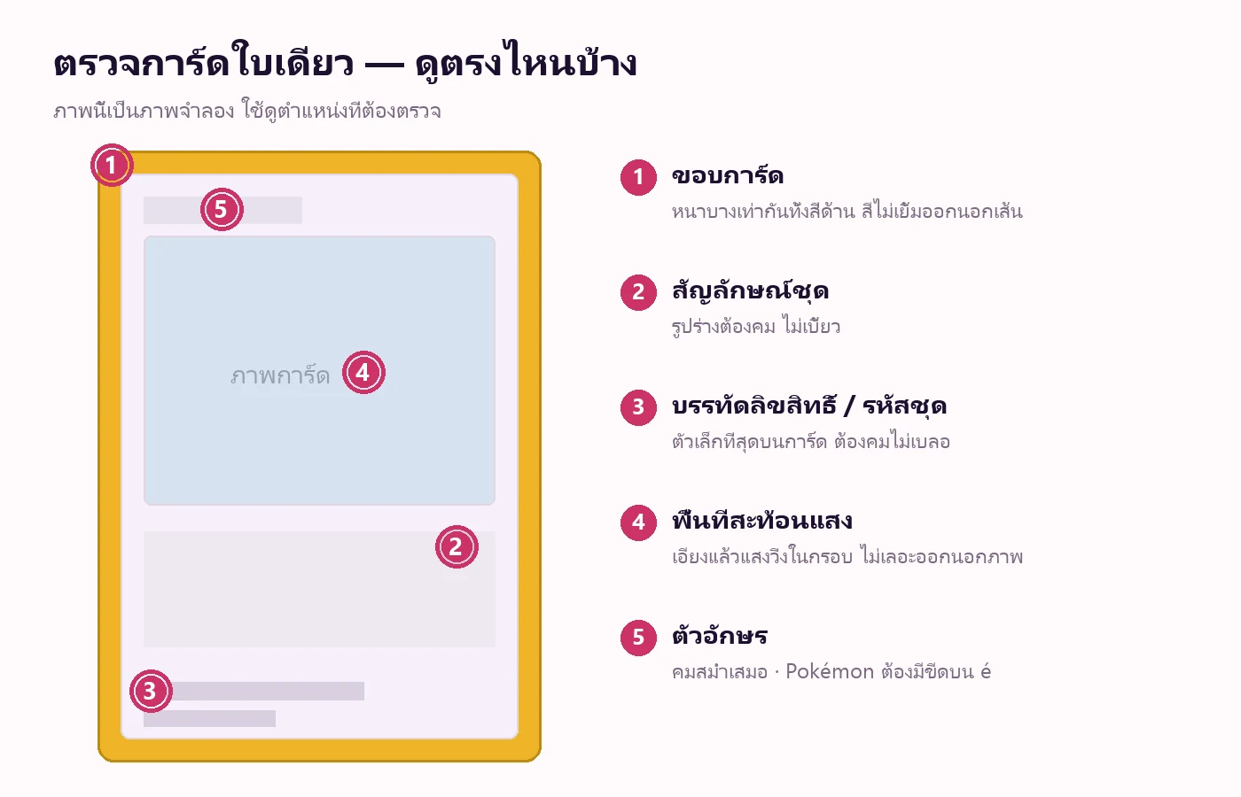 แผนภาพจุดที่ต้องตรวจบนการ์ดโปเกม่อน